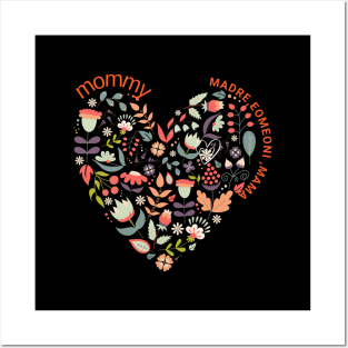 mommy , mama, madre, eomeoni love to our beloved mother retro floral flower heart Posters and Art